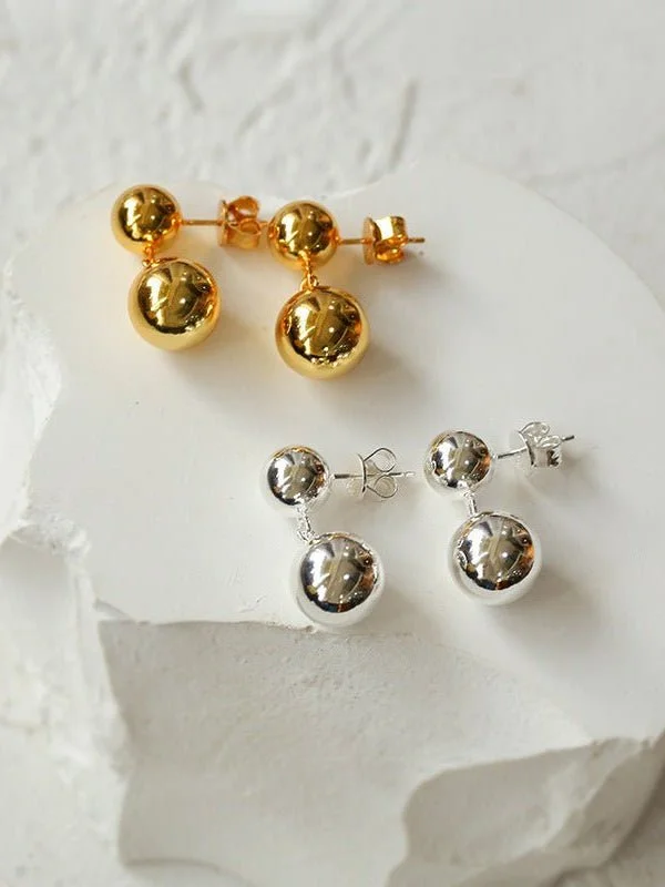 Hoop earrings with hammered textures for a boho-chic and rustic vibe-Large & Small Gold Balls Earrings