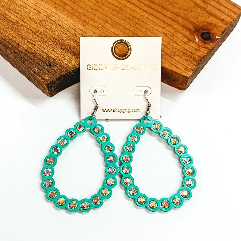 Hoop earrings with multi-tone finishes for a colorful and layered effect-AB Crystal Teardrop Outline Earrings in Turquoise