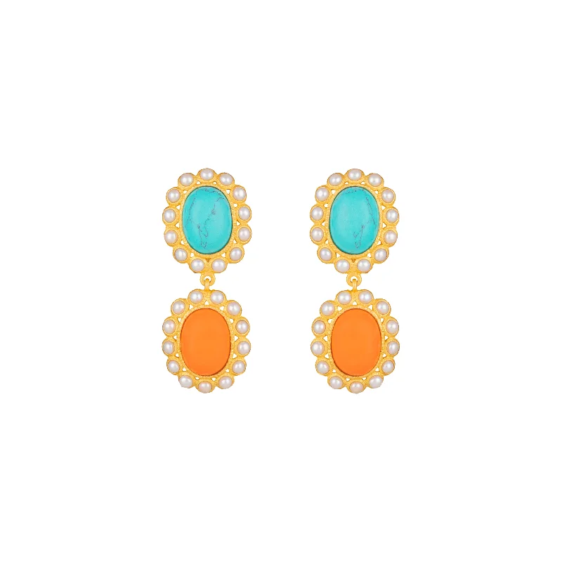 Best hoop earrings with Swarovski crystals for added sparkle and luxury-Ada Earrings Orange Coral, Turquoise & Pearls