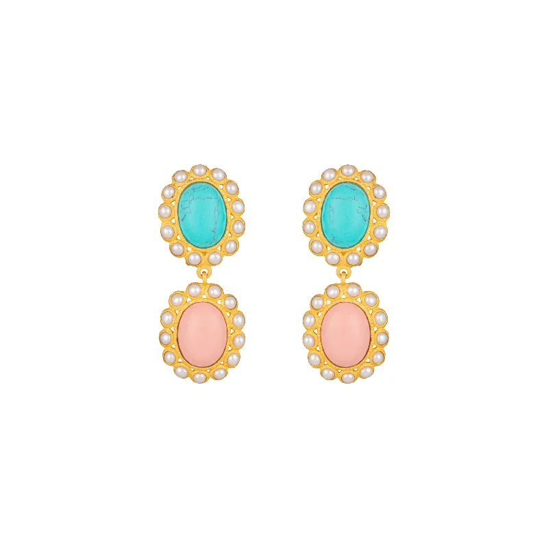 Medium hoop earrings for an everyday look with the perfect balance of style-Ada Earrings Pink Coral, Turquoise & Pearls