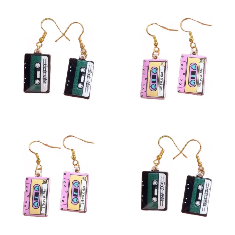 Hoop earrings with twisted leather for a chic and modern boho look-Adorable Retro Tape Deck Earrings