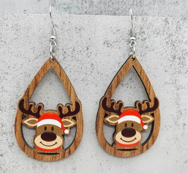 Best hoop earrings with geometric triangle shapes for a modern, chic design-Adorable Wooden Reindeer Earrings