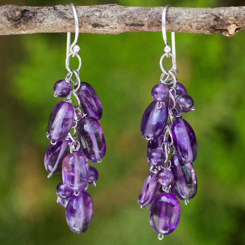 Best hoop earrings with hammered gold for a rustic yet elegant look-Violet Clouds Amethyst Cluster Earrings