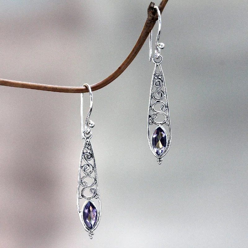 Hoop earrings with circle designs for a classic and timeless shape-Amethyst & Silver Jasmine Dew Dangle Earrings