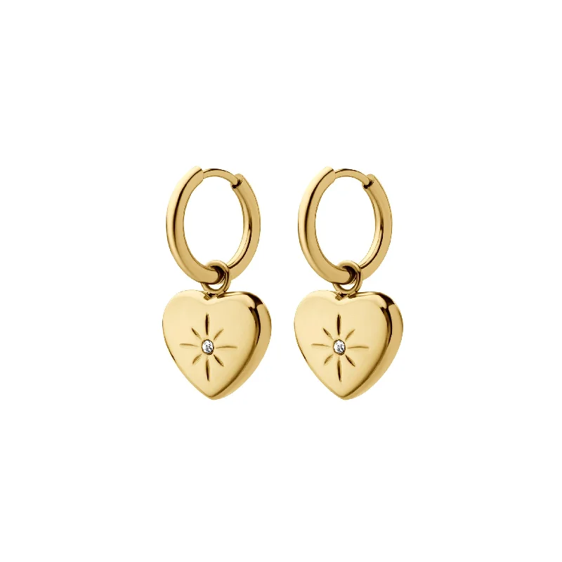 Best hoop earrings with stacked layers for a dimensional and bold look-Amortentia Zirconia Studded Heart Charm Hoops