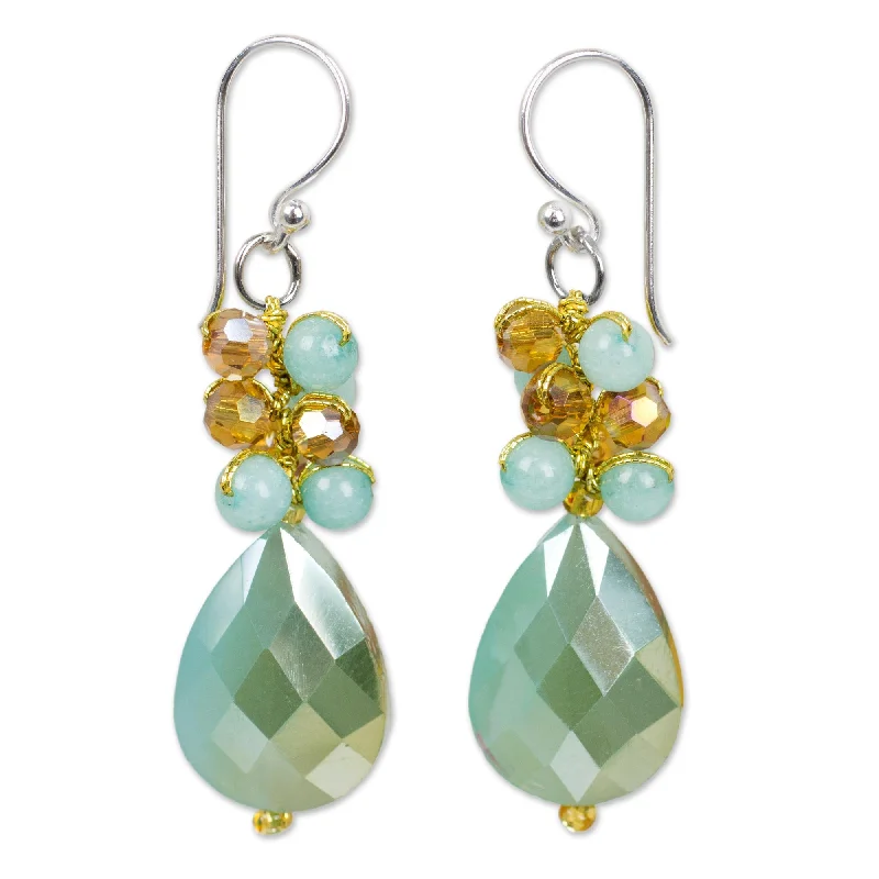 Best hoop earrings with stacked layers for a dimensional and bold look-Aqua Dream Beaded Silver Plated Earrings