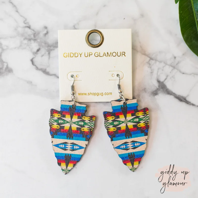 Hoop earrings with stacked layers for a bold and textured design-Arrowhead Wooden Earrings in Aztec