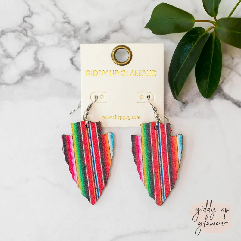 Hoop earrings with multi-tone finishes for a colorful and layered effect-Arrowhead Wooden Earrings in Serape