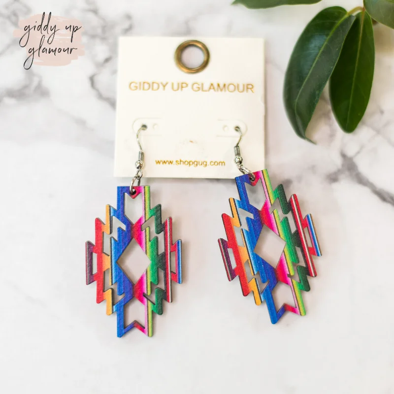 Best hoop earrings with turquoise stones for a bohemian-inspired vibe-Aztec Shaped Wooden Earrings in Serape