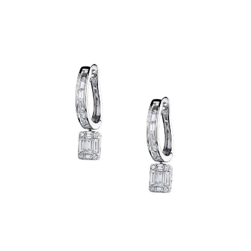 Hoop earrings with rhinestone-studded rims for a glamorous touch-BAGUETTE & ROUND DIAMOND DROP HUGGIESS