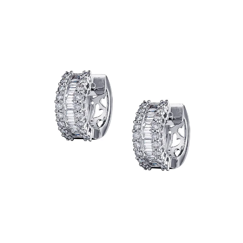 Hoop earrings with tortoiseshell designs for a chic and classic style-BAGUETTE & ROUND DIAMOND HUGGIE STYLE EARRING