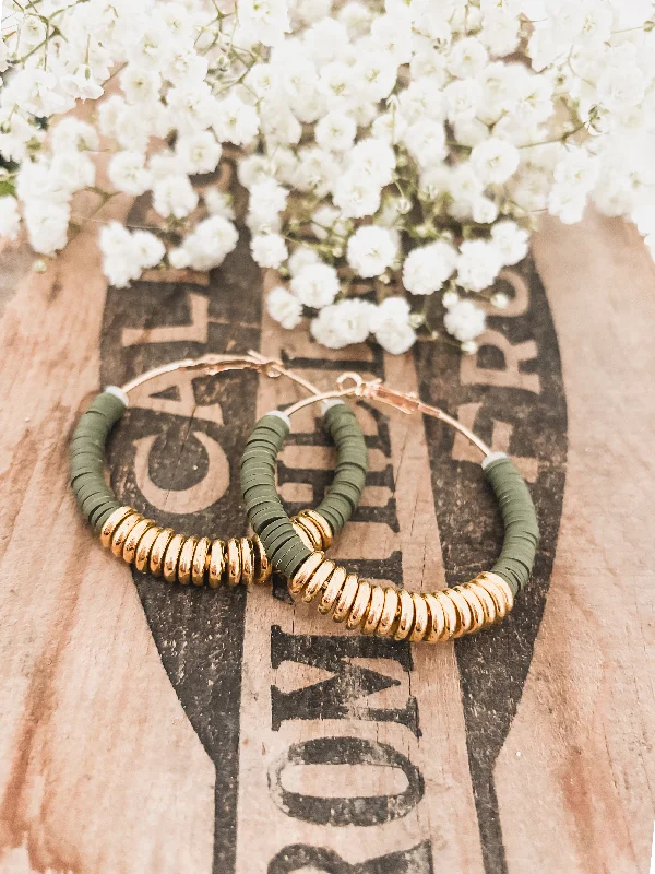 Best hoop earrings with geometric shapes for a modern and artistic appeal-Beautiful Green and Gold Clay Hoops