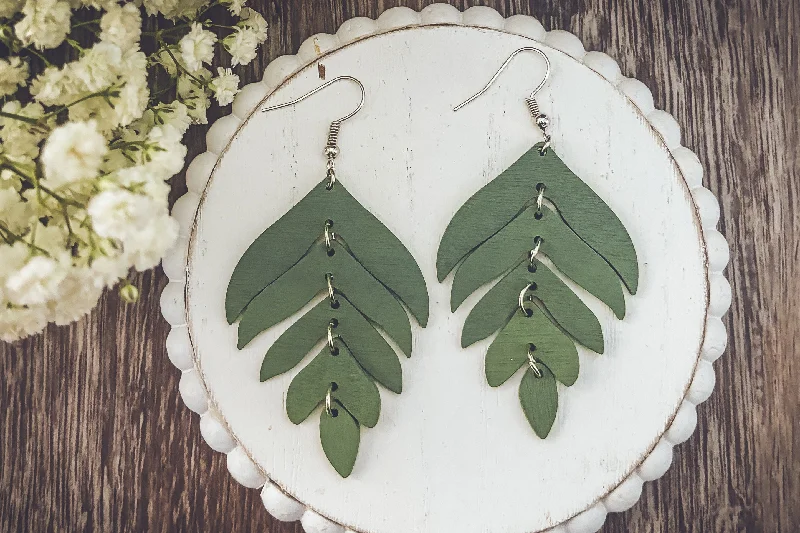 Best hoop earrings with marbled designs for a trendy and artistic effect-Beautiful Green Wood Leaf Earrings