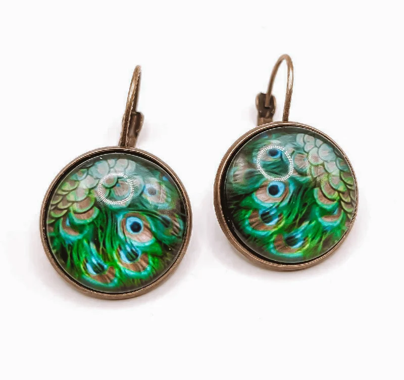 Hoop earrings with luxe velvet finishes for a rich and luxurious touch-Beautiful Vintage Peacock Earrings