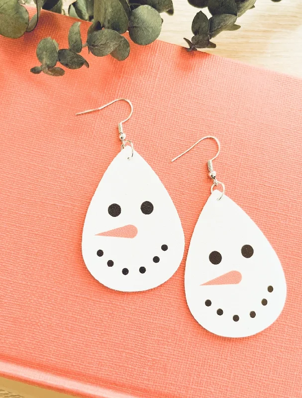 Hoop earrings with hammered copper for a warm and rustic aesthetic-Adorable White Snowman Earrings