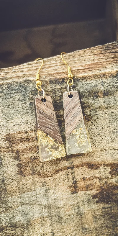 Hoop earrings with polished silver finish for a shiny, modern appeal-Beautiful Wood and Gold Fleck Resin Earrings