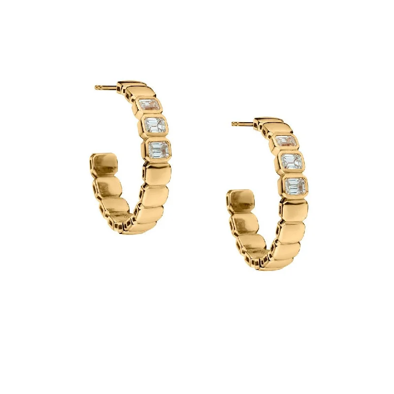 Best hoop earrings with marbled designs for a trendy and artistic effect-BEZEL SET EMERALD DIAMOND HOOP EARRINGS