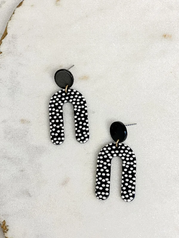 Best hoop earrings with blackened metal for an edgy and bold appearance-Black & White Dotted Arch Dangles