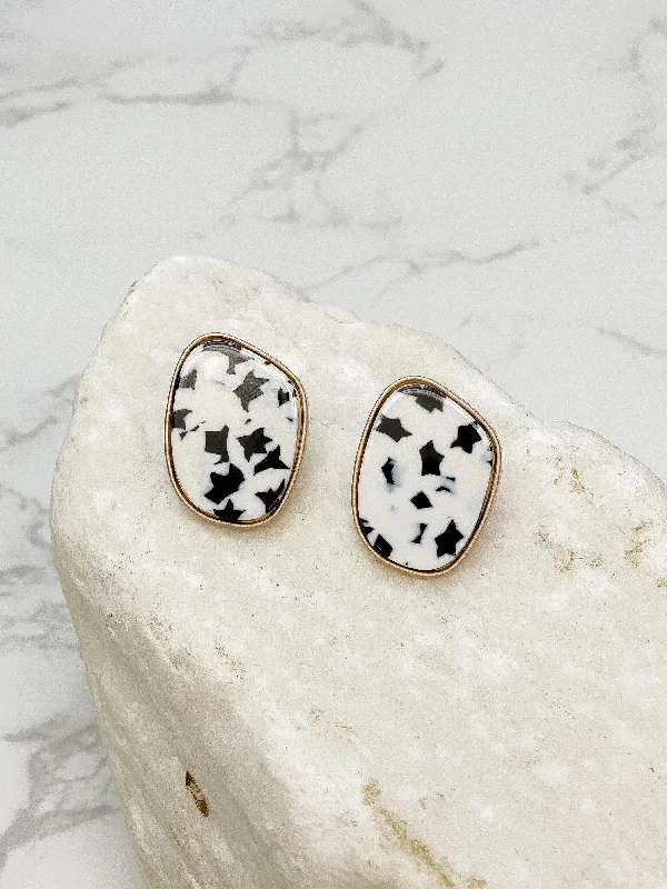 Best hoop earrings with snake-inspired designs for an edgy and fierce vibe-Black & White Stone Post Earring