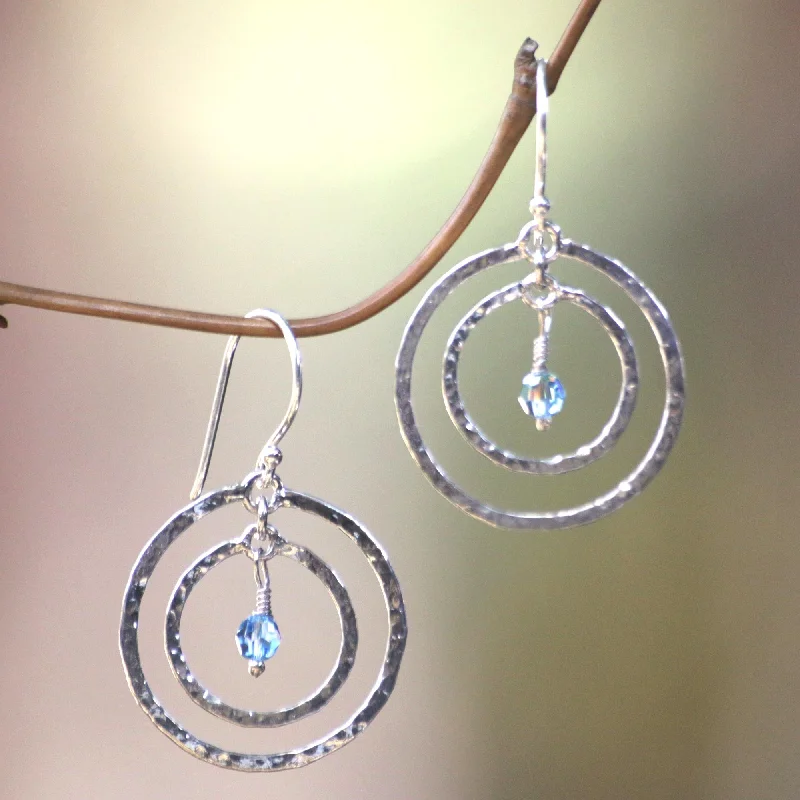 Hoop earrings with polished silver finish for a shiny, modern appeal-Blue Halo Sterling Silver & Blue Glass Earrings