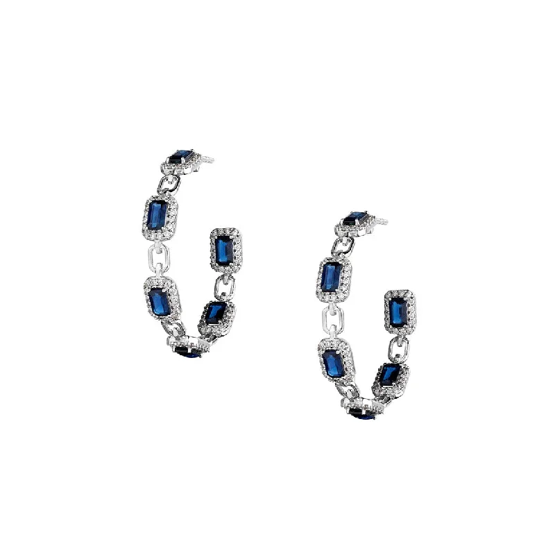 Best hoop earrings with custom designs for a personalized, unique accessory-BLUE SAPPHIRE & DIAMOND HOOP EARRINGS