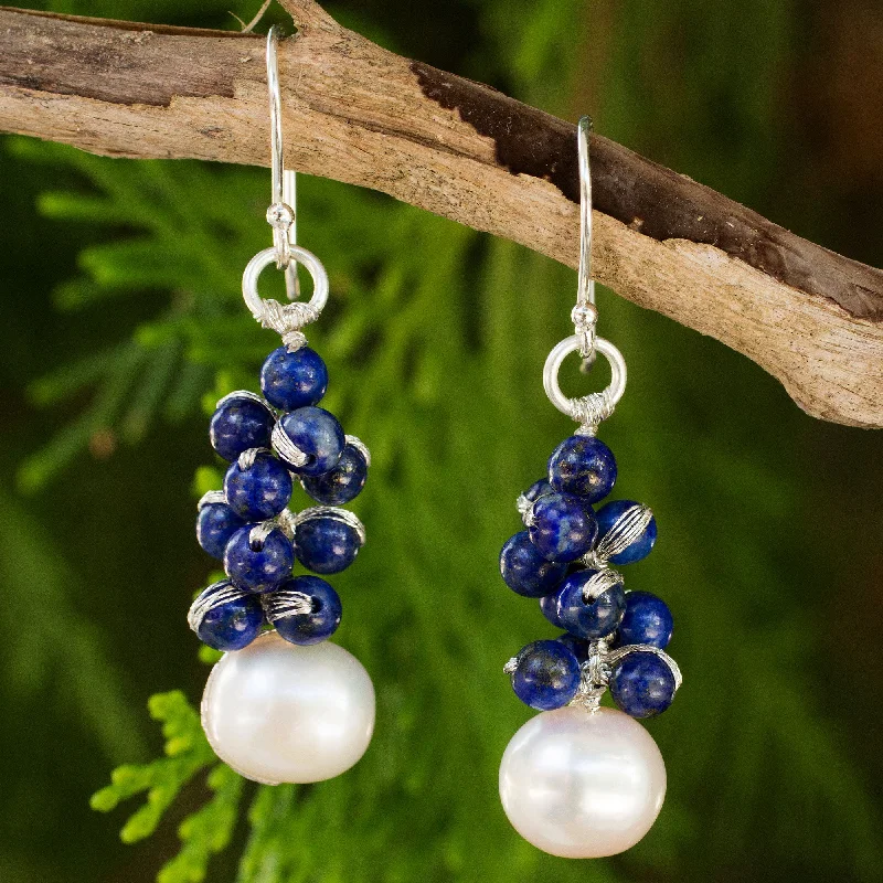 Hoop earrings with oversized pearl accents for a statement-making look-Blue Sonata Lapis Lazuli Pearl & Silver Plated Earrings