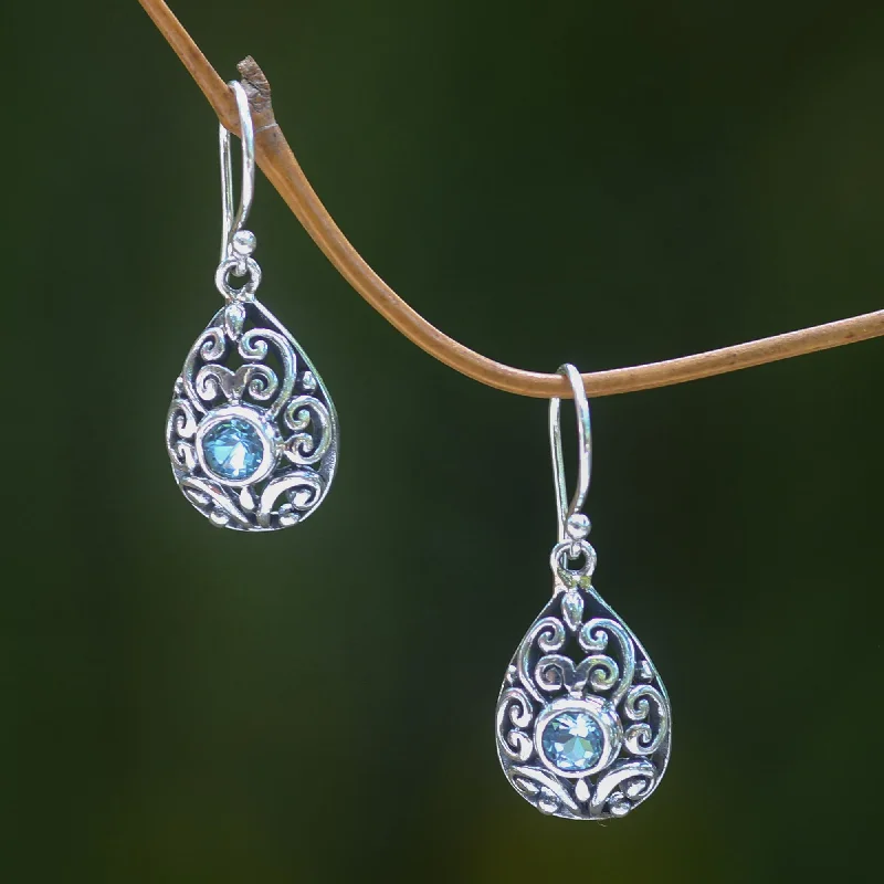 Best hoop earrings with matte finish for a sophisticated, understated design-Blue Topaz & Silver Balinese Scarab Earrings