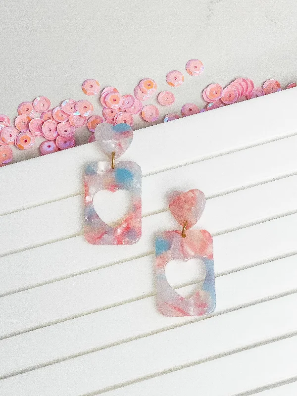 Hoop earrings with abstract shapes for an artistic and creative touch-Blush Marbled Heart Cutout Dangles