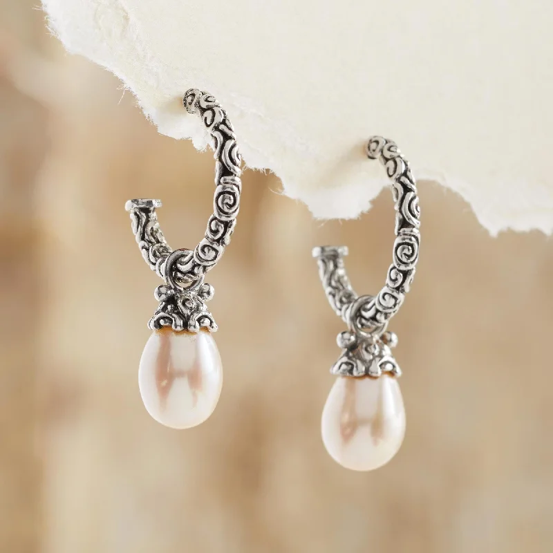 Hoop earrings with textured gold for a refined and sophisticated aesthetic-Blushing Rose Pearl Sterling Silver Bridal Earrings