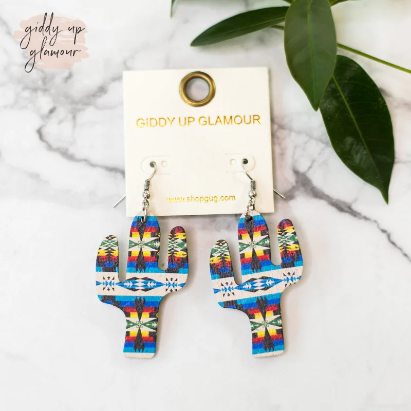 Best hoop earrings with custom engravings for a personalized and meaningful gift-Cactus Wooden Earrings in Aztec