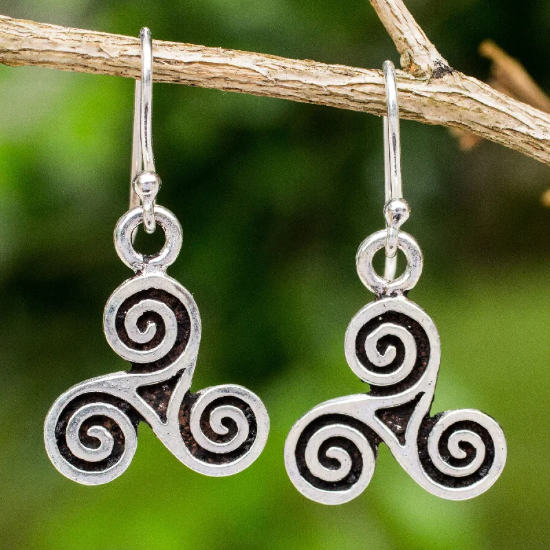 Hoop earrings with circle designs for a classic and timeless shape-Celtic Tri Spiral Silver Dangle Earrings