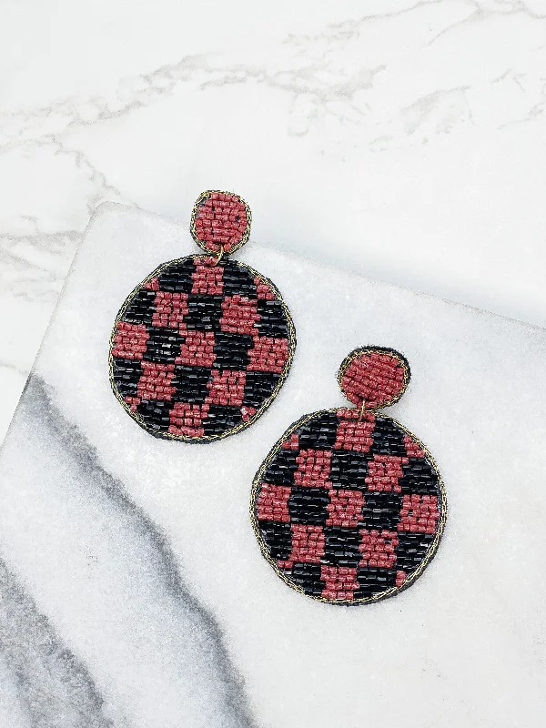 Best hoop earrings with cubic zirconia for a budget-friendly, dazzling look-Checkered Beaded Dangled Earrings - Brown