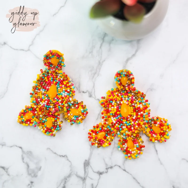 Best hoop earrings with enamel details for a colorful and modern look-Circular Beaded Statement Earrings in Sunset Multi | ONLY 1 LEFT!