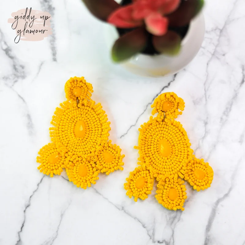 Classic hoop earrings with a thin profile for a sleek and subtle style-Circular Beaded Statement Earrings in Yellow| ONLY 1 LEFT!