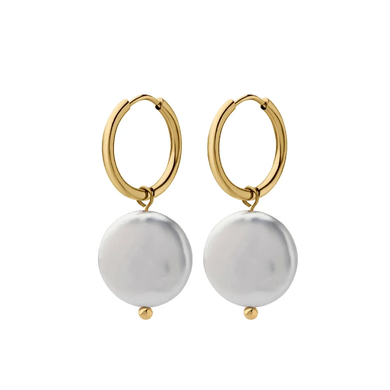 Hoop earrings with leather accents for a sleek and bold combination-Coin Pearl Hoop Earrings