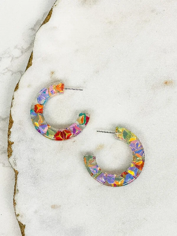 Best hoop earrings with delicate chain details for a trendy and stylish design-Colorful Clear Resin Hoop Earrings - Multi