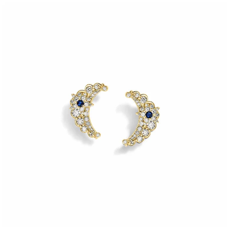 Hoop earrings with textured gold for a refined and sophisticated aesthetic-Crescent Diamond Earrings