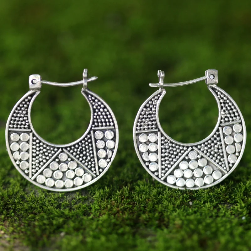 Best hoop earrings with enamel details for a colorful and modern look-Crescent Sterling Silver Hoop Earrings