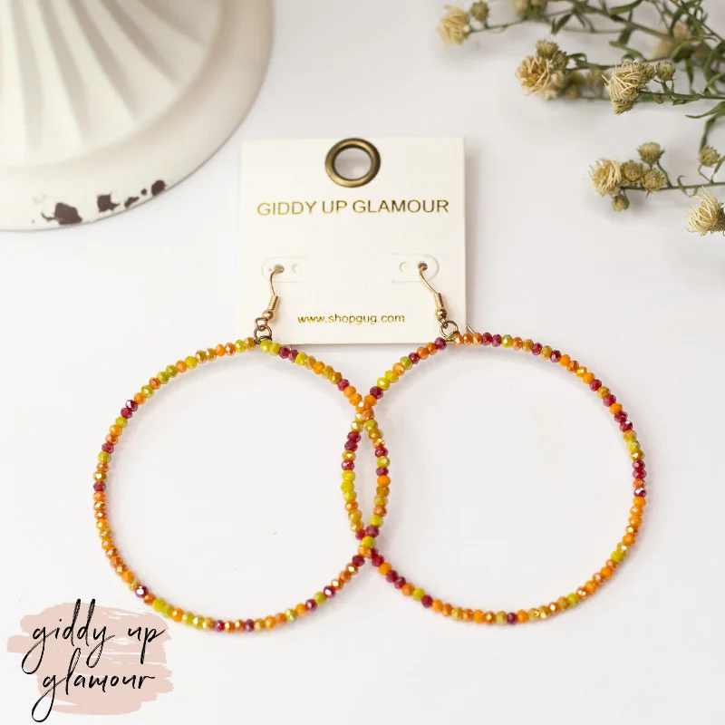 Best hoop earrings with sterling silver for an affordable and chic design-Crystal Beaded Circle Hoop Earrings in Orange Multi