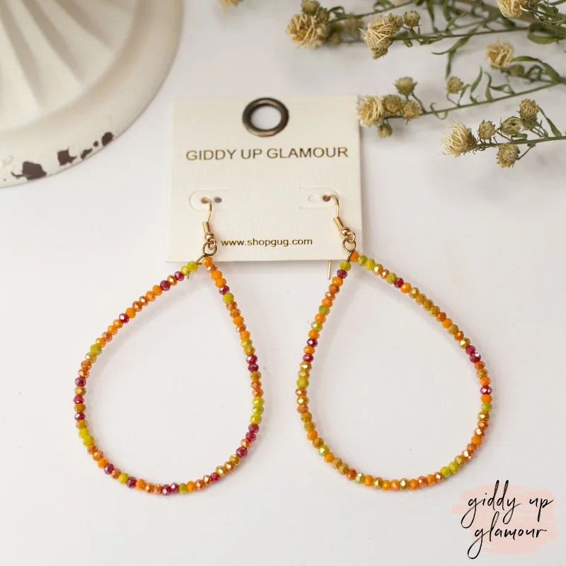 Best hoop earrings with intricate beaded details for a textured, stylish appearance-Crystal Beaded Teardrop Hoop Earrings in Orange Multi