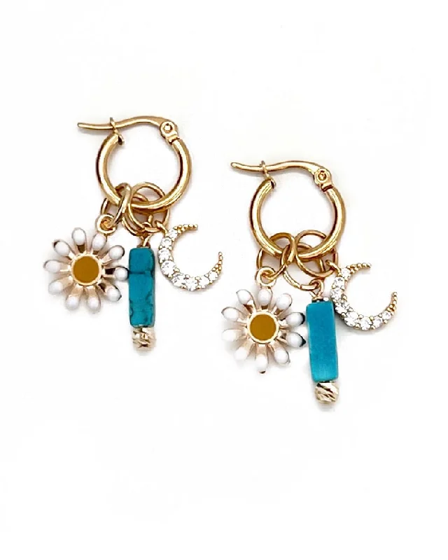 Medium hoop earrings for an everyday look with the perfect balance of style-Daisy Charm Hoop Earrings