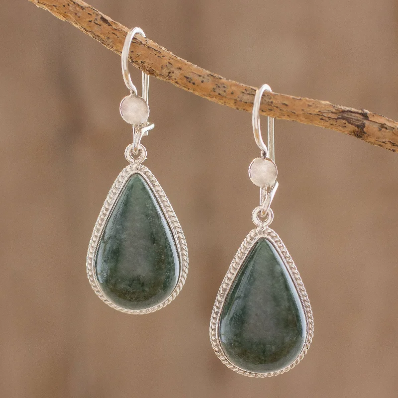 Best hoop earrings with satin ribbons for a soft, feminine appearance-Dark Green Sacred Quetzal Dangle Earrings