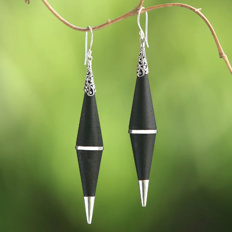 Hoop earrings with stacked layers for a bold and textured design-Dark Shards Sterling Silver Dangle Earrings