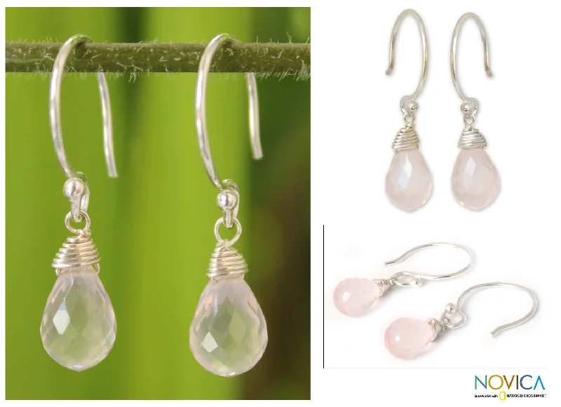 Best hoop earrings with gold for a luxurious and timeless look-Dewdrops Rose Quartz & Silver Earrings