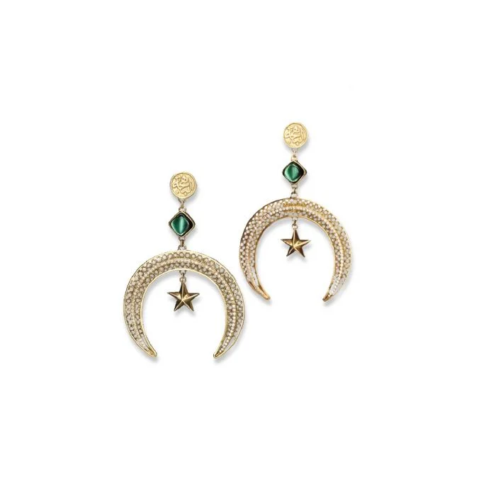 Best hoop earrings with tribal designs for a cultural and exotic aesthetic-Diamond Crescent Earrings