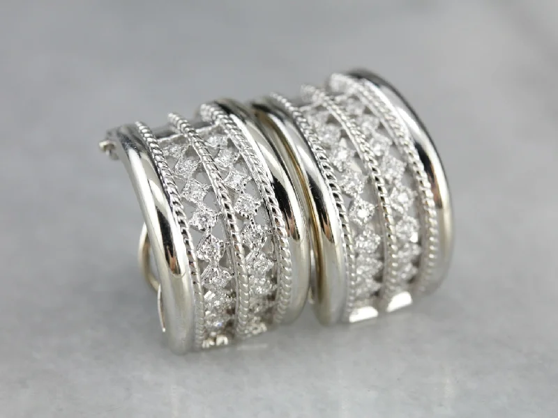 Best hoop earrings with sterling silver for an affordable and chic design-Diamond Half Hoop Earrings in White Gold