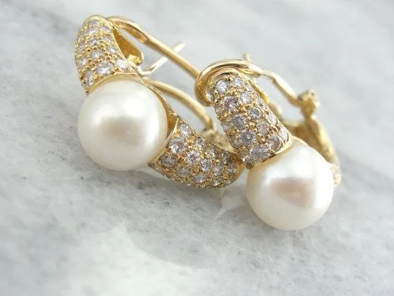 Best hoop earrings with geometric shapes for a modern and artistic appeal-Diamonds and Mabe Pearl Earrings in Fine Gold