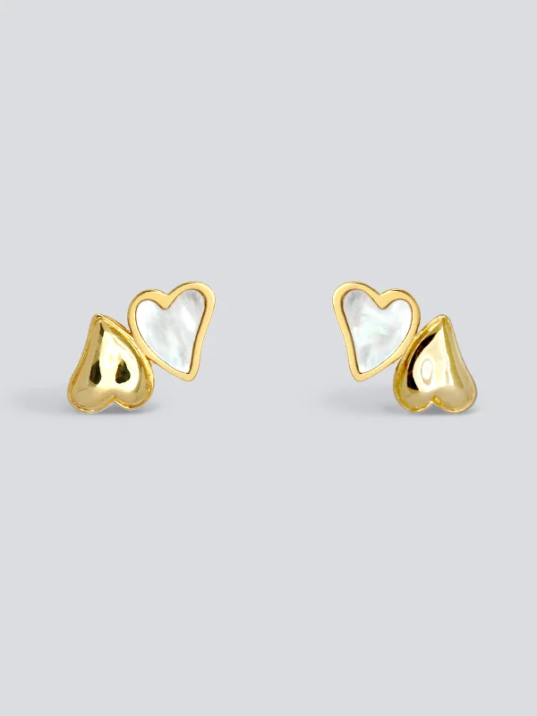 Best hoop earrings with sparkling cubic zirconia for a brilliant, budget-friendly effect-Double Heart Earring Studs