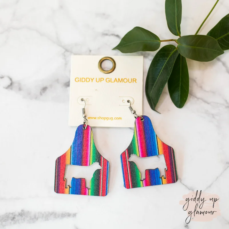 Best hoop earrings with satin ribbons for a soft, feminine appearance-Cattle Tag Wooden Out Earrings in Serape