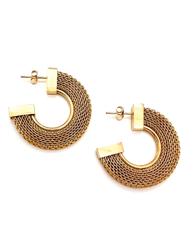 Hoop earrings with tortoiseshell designs for a chic and classic style-Earther Gold Mesh Hoop Earrings